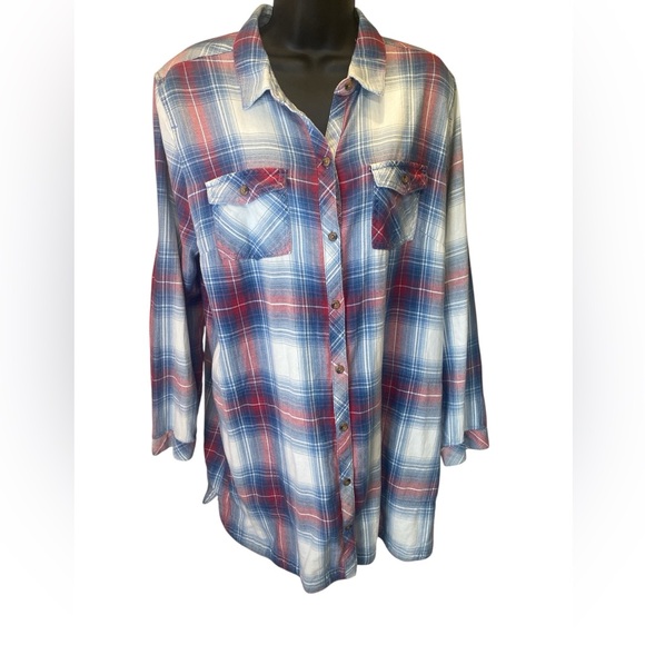 J. Jill Red and Blue Plaid Long Sleeve Button-Up Shirt/dress L oversized - Picture 8 of 9